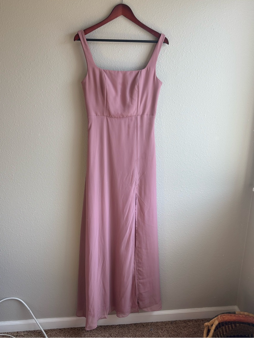 Dusty Rose Square-Neck Maxi Dress